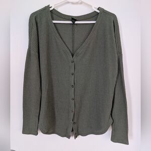 WILD FABLE Green Waffle Knit Button Front Long Sleeve Top Women’s Size Small